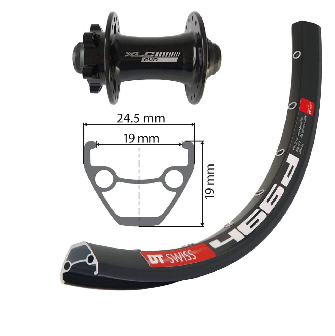 roue AV 27.5 XLC 6 tr.nr, axe 15 32L DT Swiss D466 DISK nr, rayons inox(nr)