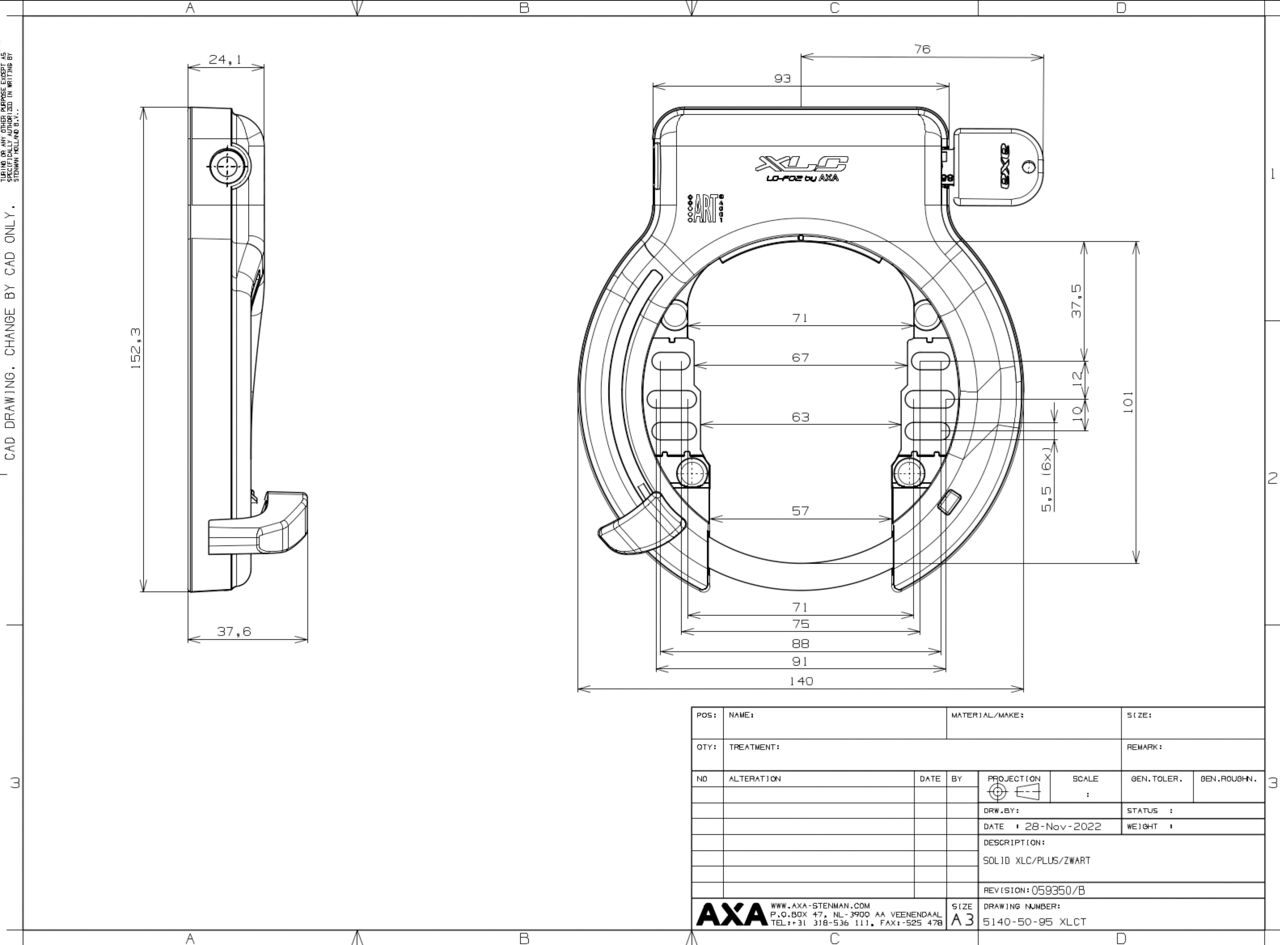 XLC Frame Lock Fantomas II LO-F02 + LO-F04 Cable, Key Not Removable