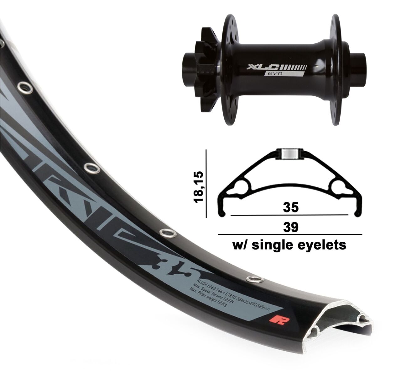 RD 27.5" XLC 6-aguj.neg.TA 15  110mm Rodi TRYP35 DISK neg radio-Niro(neg) 32a