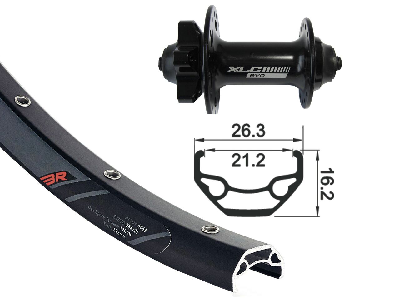  RD 26x1.9 XLC 6-agujeros, ne. QR 32L Rodi Black Rock DISK, ne.,radios Niro(ne