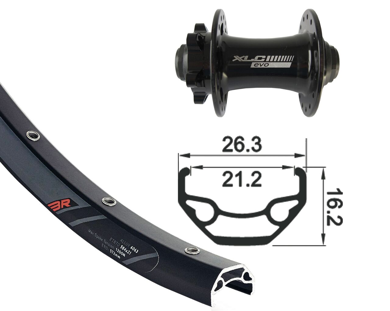 VW 26 x 1,9 XLC 6-bouten, zwart, TA 15, 32h., Rodi Black Ro