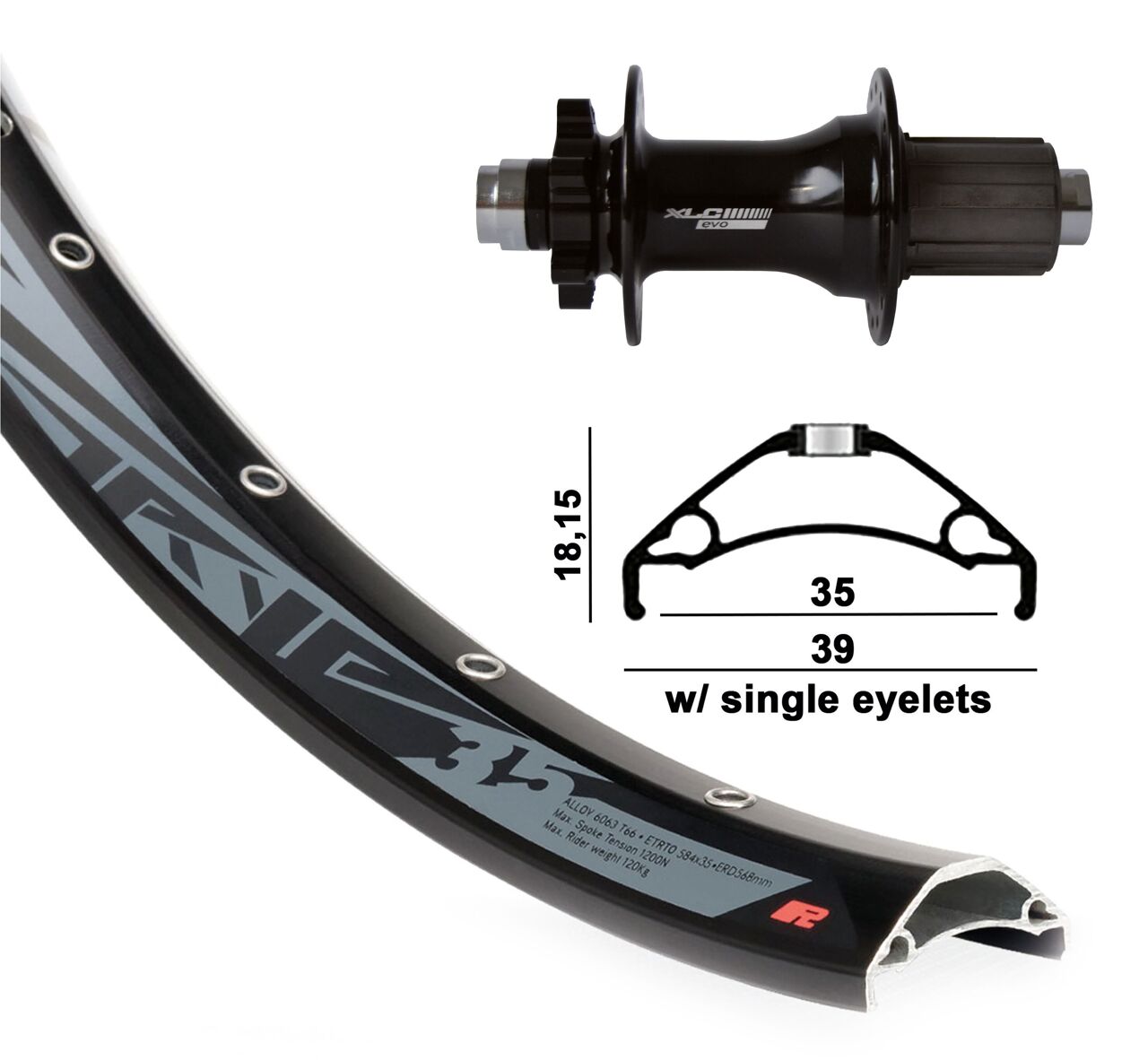 XLC Rearwheel 27.5" Rodi TRYP35 DISK RW-A03