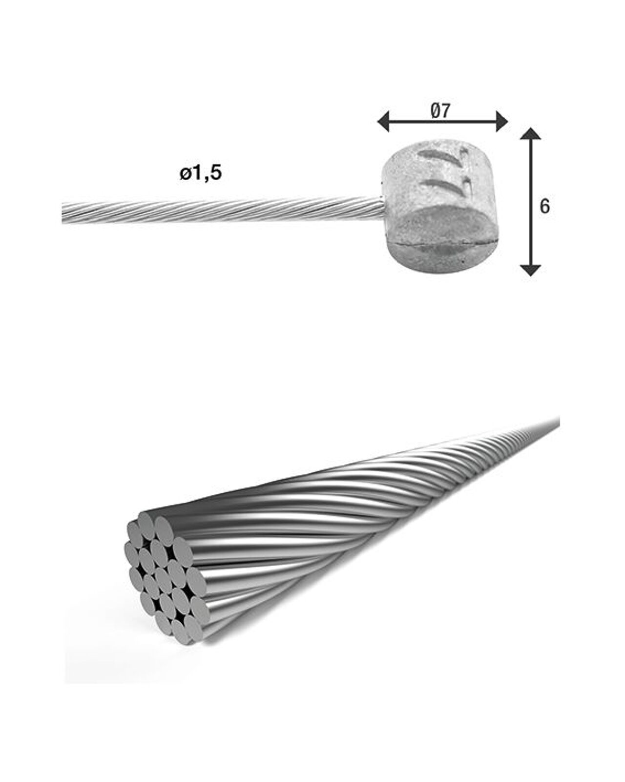 câble de frein XLC 900mm, Ø1,5mm, embout transversal Ø7x6mm